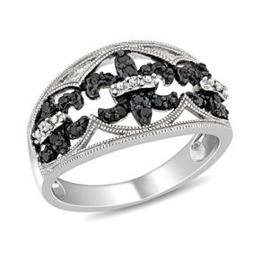 Fleur de lis Black Diamond, Sterling Silver Ring